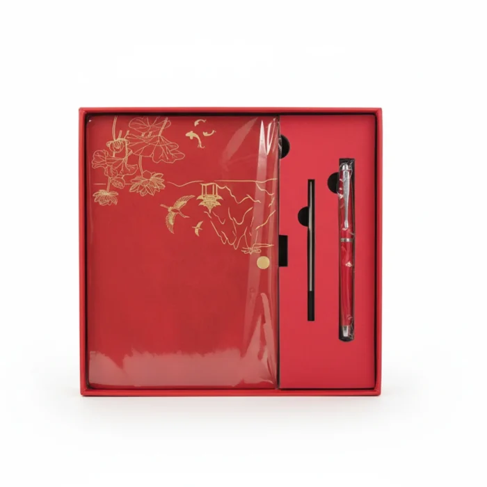 Chinese Landscape Faux Leather Notebook & Pen Set